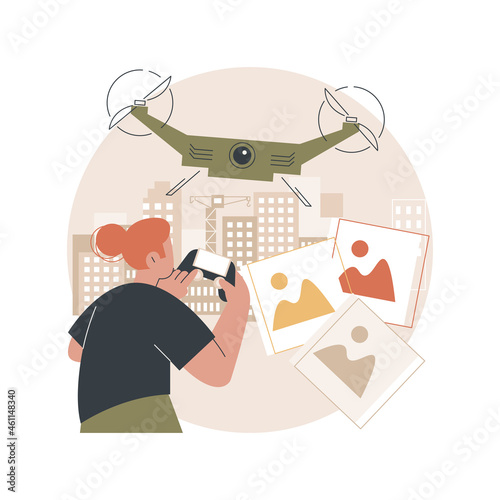 Aerial photography abstract concept vector illustration. Aerial commercial photography, air survey services, drone photo of event, remote sensing technique, property advertising abstract metaphor.