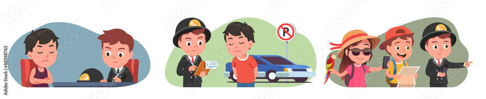 Naklejka premium Policemen officer kids working character set