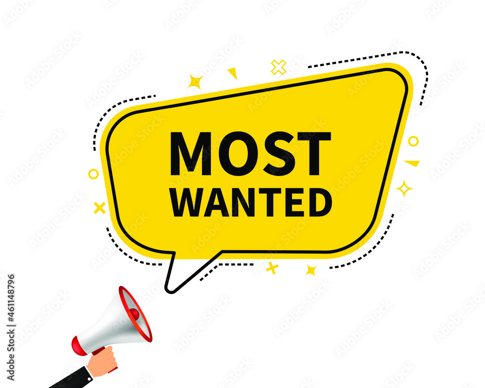 Megaphone with most wanted. Megaphone banner. Web design. Vector stock illustration.