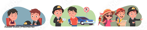 Policemen officer kids working character set