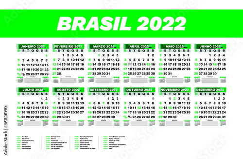 Brazil 2022 green calendar