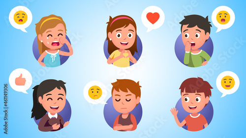 Boys, girls kids gesturing expressing emotions