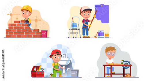 Builder, painter, plumber, carpenters kids workers