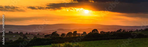 Panorama of Sunset over the fields from drone  Devon  England  Europe