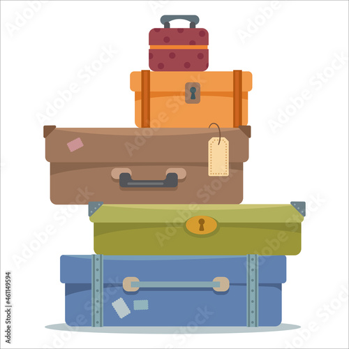 Suitcases on a white isolated background. In retro brown shades. Vacation, vacation and travel concept. Logo for a bag shop. Vector illustration in cartoon style. Cheerful clipart