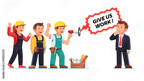 Workers people demanding work from business boss
