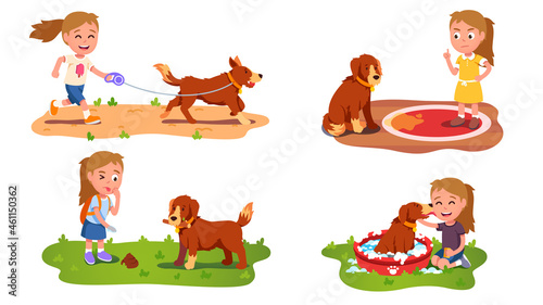 Child caring, raising, training labrador dog
