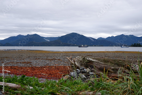 landscape with boat and mountains