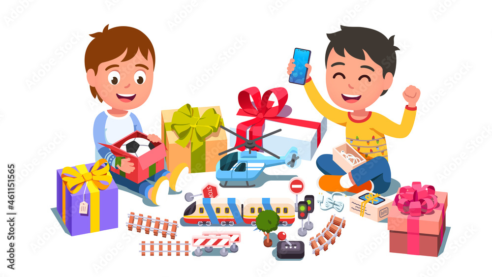 Kids unwrapping holiday presents Kids unwrapping holiday presents