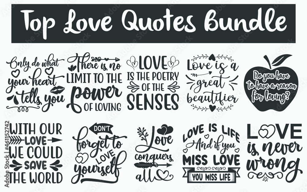 Romantic Love Quotes SVG Designs Bundle. Felling love quotes SVG cut