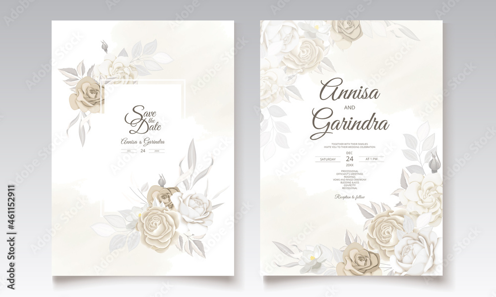 Wedding invitation card template set with beautiful floral leaves decoration Premium Vector Wedding invitation card template set with beautiful floral leaves decoration Premium Vector