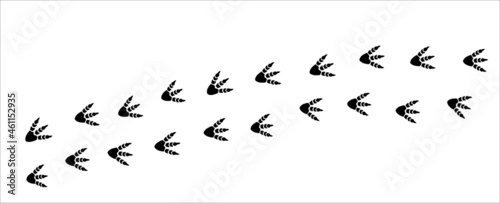Tyrannosaurus rex foot print trail. T-rex foot print symbol. Dinosaur T-rex footprint stamp track template. Vector stock illustration