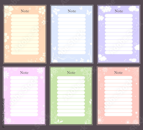 set of papers, actual set for writing to-do's, a set of pages for a planner or diary, a template for notes 