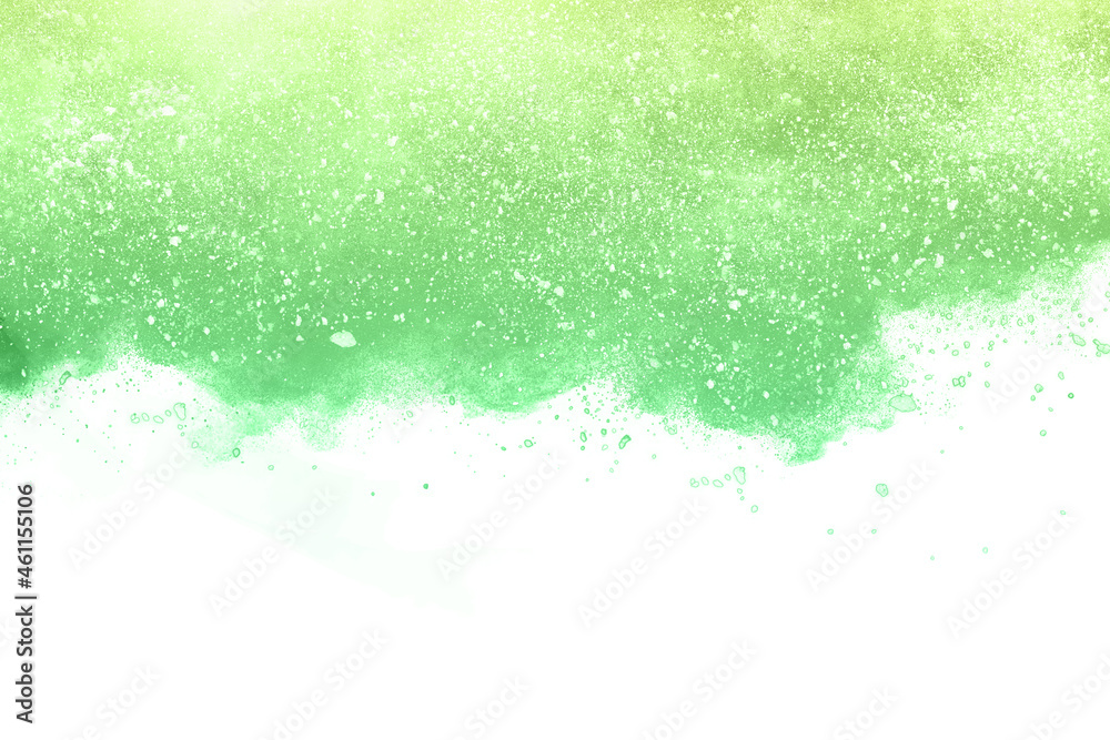 Green powder explosion on white background. Colored cloud. Colorful dust explode. Paint Holi. Green powder explosion on white background. Colored cloud. Colorful dust explode. Paint Holi.