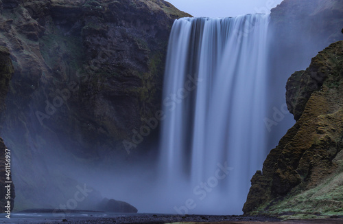 Long exposure photo of Skógafoss waterfall in Iceland. Skogafoss