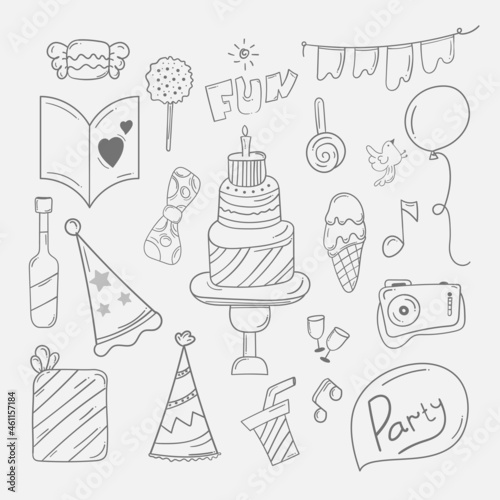 Happy Birthday doodle background in hand drawn sketch