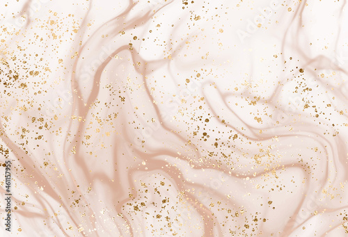 Liquid marble canvas abstract painting background with gold splatter texture. 