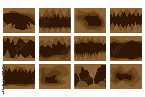 A set of drawings of a cave with stalactites and stalagmites.