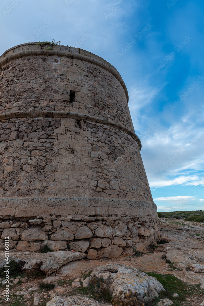 Watchtower of Sa Savina on Formentera island in Balearic Islands in Spain