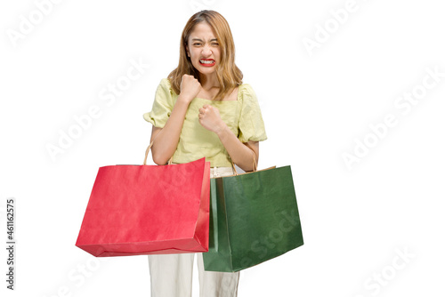 Asian woman carrying shopping bags