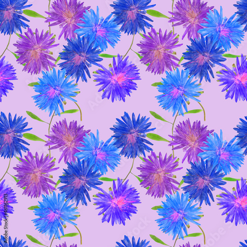 Aster. Illustration, texture of flowers. Seamless pattern for continuous replication. Floral background, photo collage for textile, cotton fabric. For wallpaper, covers, print.