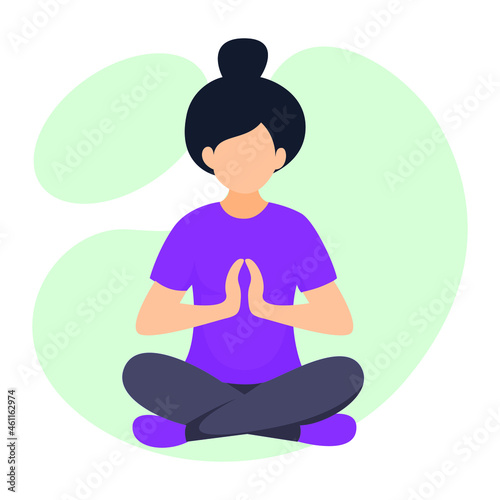 Woman meditating at home. Flat design for Mediating web & app.