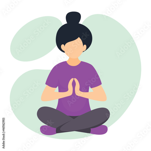 Woman meditating at home. Flat design for Mediating web & app.