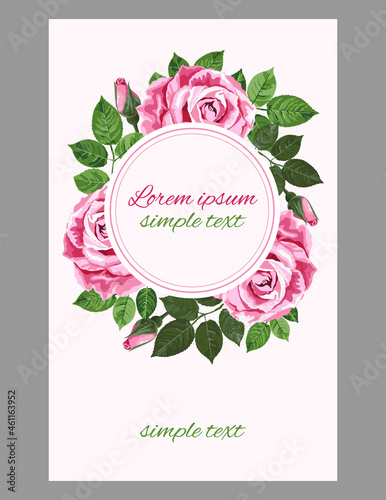 Wedding invitation with tender pink roses wreath