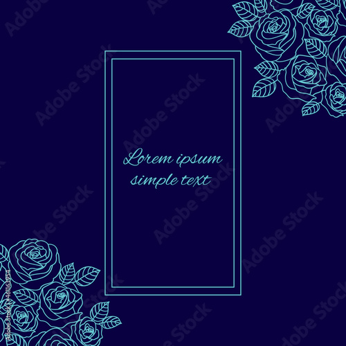 Blue outline roses wreath and rectangular frame
