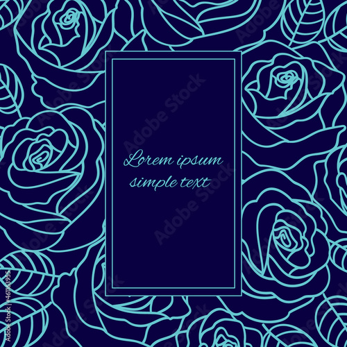 Pale blue outline roses floral design for greeting card