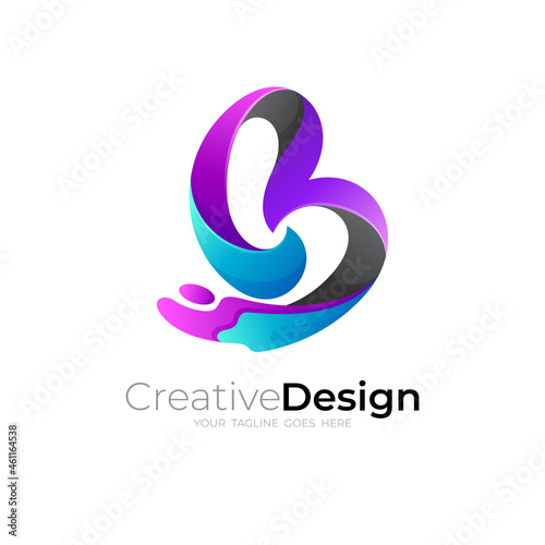 B logo template, 3d colorful design vector