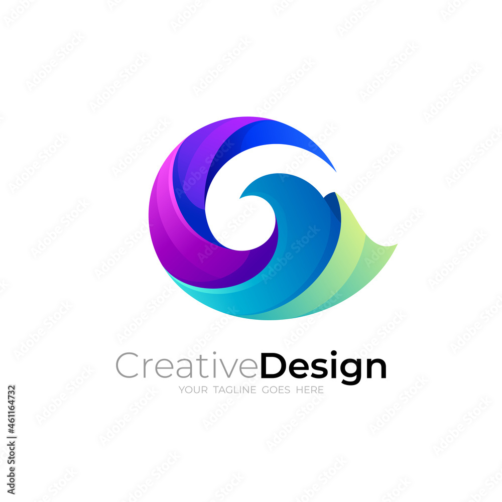 Fototapeta premium G logo and wave design combination, blue color