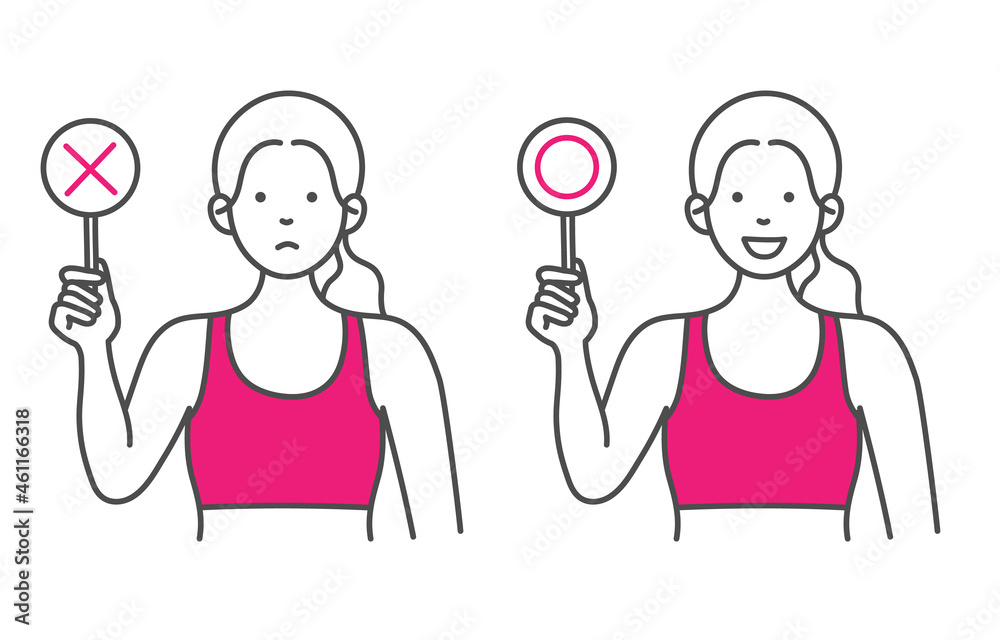 女性スポーツトレーナーのシンプルなイラスト　2ポーズセット