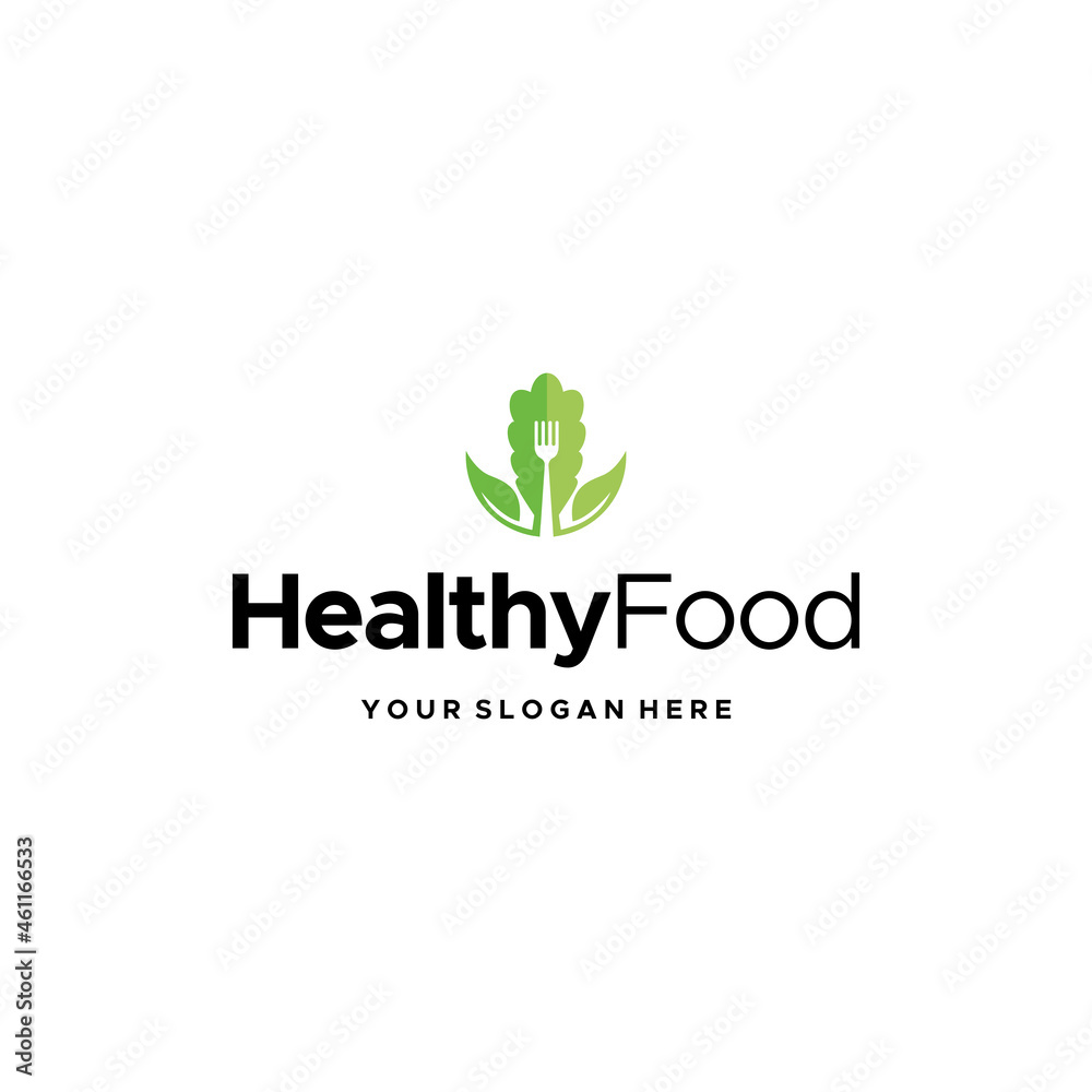 Fototapeta premium flat Healthy Food fork leaf vegetables Logo design