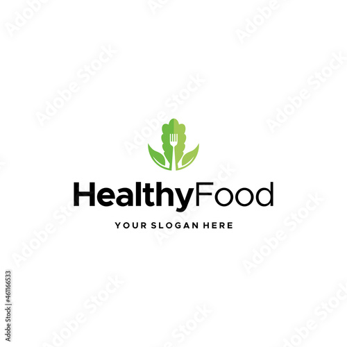 flat Healthy Food fork leaf vegetables Logo design