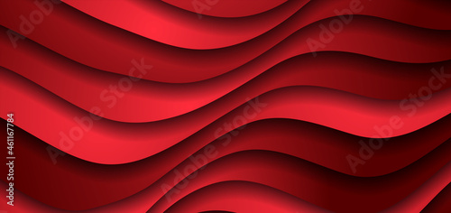 Bright red liquid paper waves abstract banner design. Elegant wavy vector background