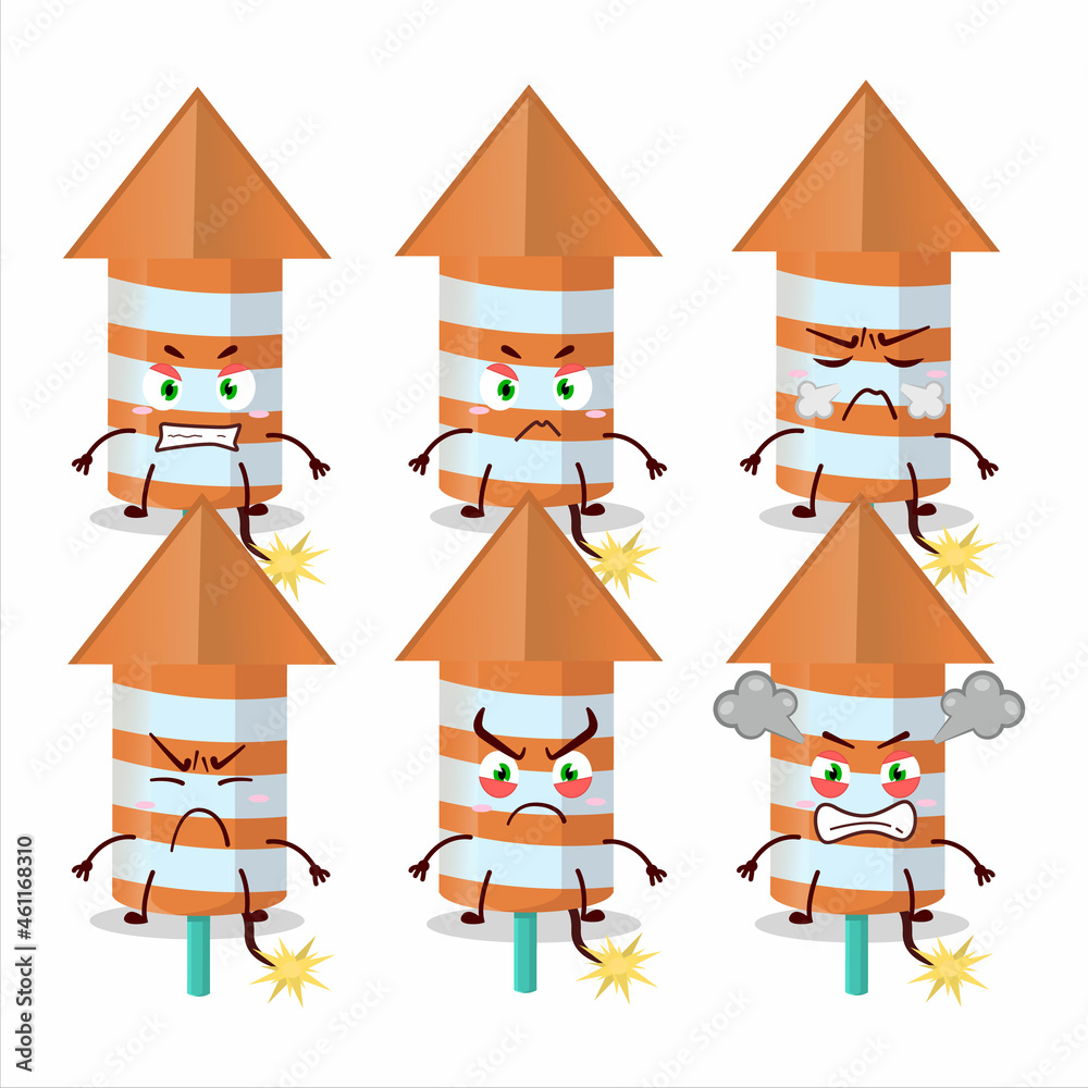 Naklejka premium Rocket firework orange cartoon character with various angry expressions