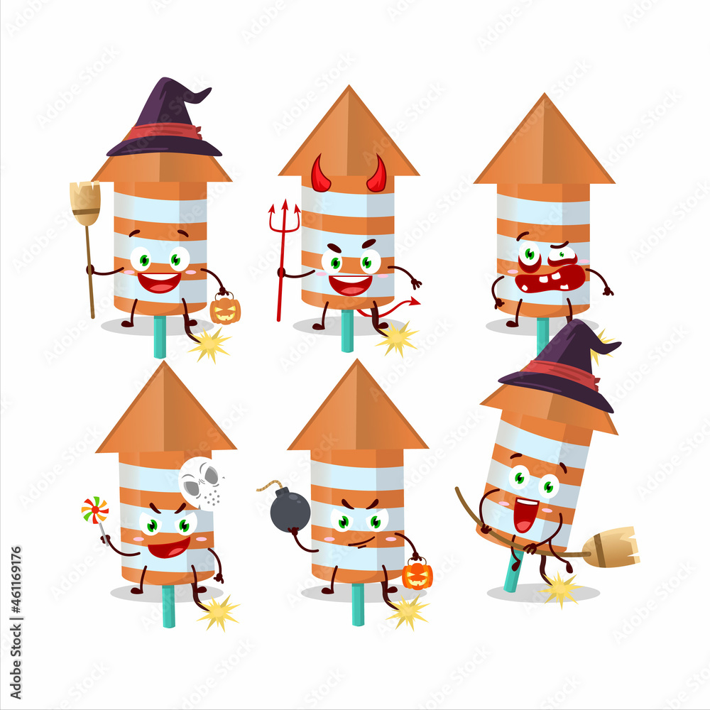 Halloween expression emoticons with cartoon character of rocket firework orange