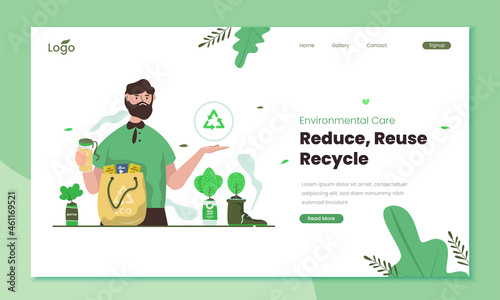 Reduce, reuse and recycle illustration concept on landing page template