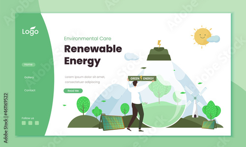Renewable energy illustration on landing page template