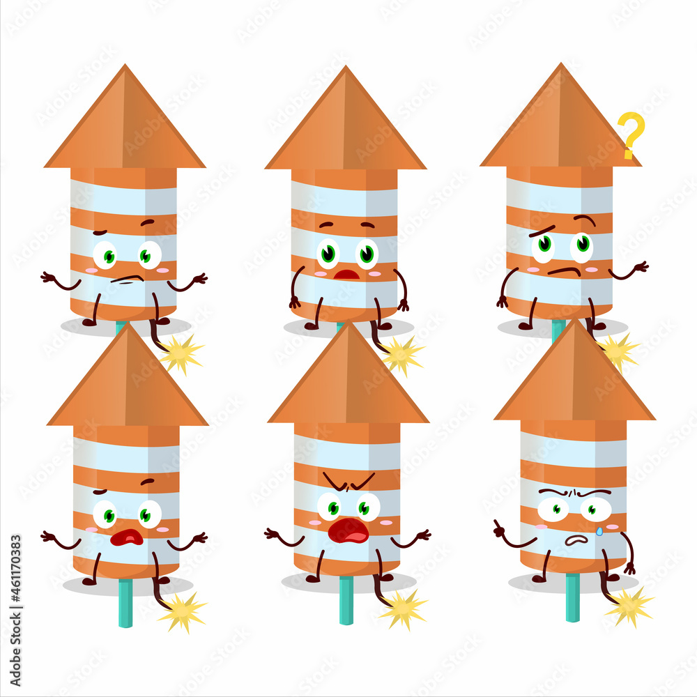 Cartoon character of rocket firework orange with what expression