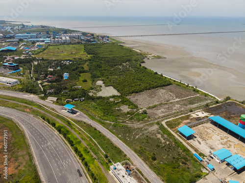 Aerial view of Kuala Tanjung Industrial Area, a new national strategic project of Indonesian Government, located in Batubara Regency. photo