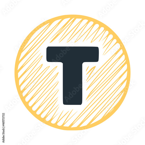 Letter t scribble round icon