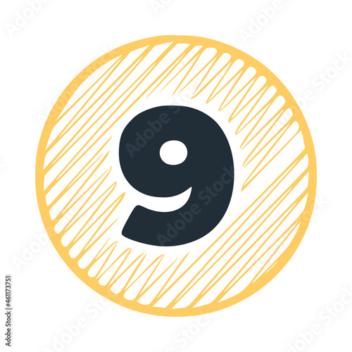 number nine scribble round icon