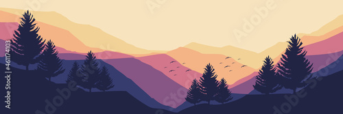 mountain landscape flat design vector good for wallpaper, background, backdrop, design template and tourism design photo