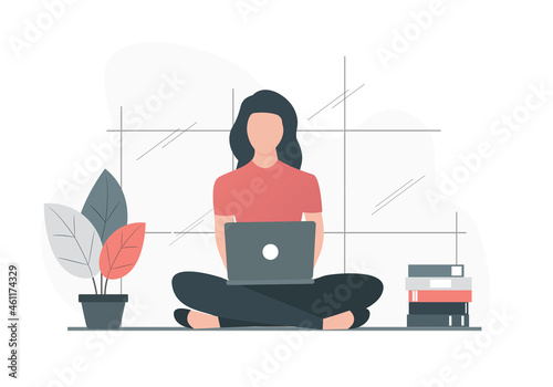 Work and study at home. Flat colored vector illustration. Isolated on white background.