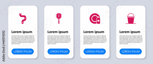 Set Bucket, Dishwashing bottle and plate, Toilet brush and Industry metallic pipe. Business infographic template. Vector