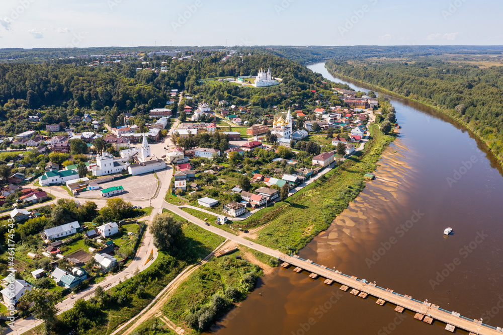 Towscape of Gorokhovets in Vladimir Oblast with view of residential buildings and churches.