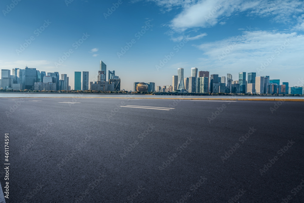 Empty asphalt road and city skyline and building landscape, China.