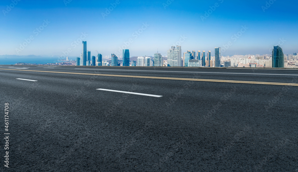 Empty asphalt road and city skyline and building landscape, China.